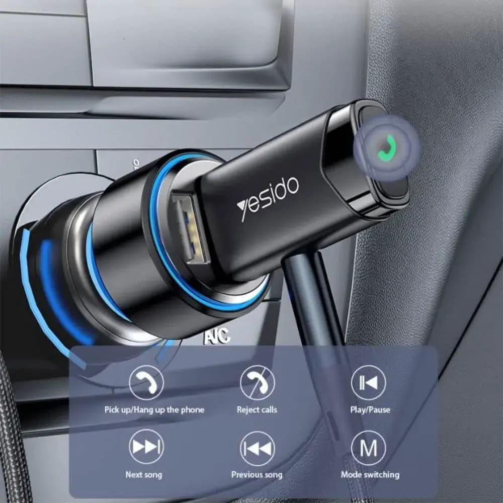 Récepteur Bluetooth USB réversible - lecteur carte microSD & mains libres - Yesido YAU40 Noir