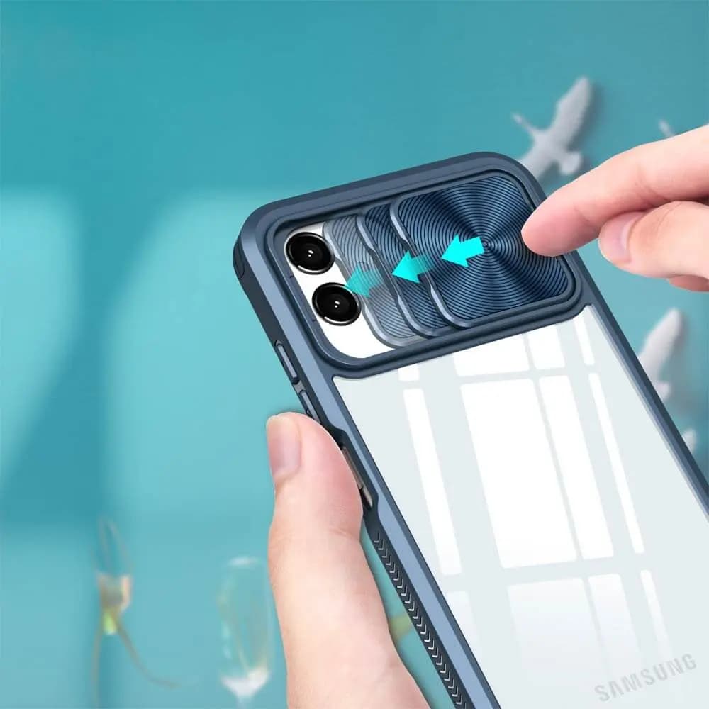 Coque Samsung Galaxy A04e avec cache caméra - PROTECT IE027 Bleu Marine - Vue 3