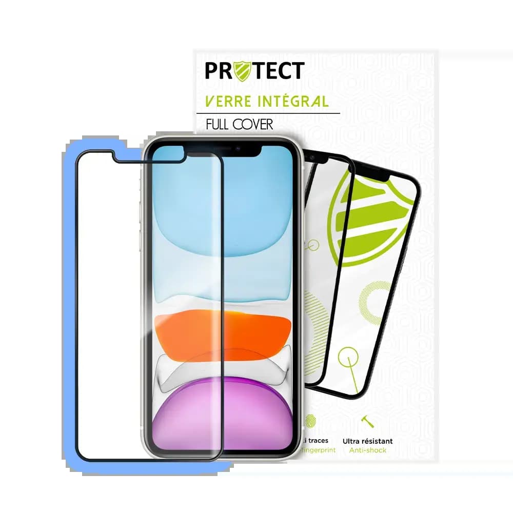 Verre trempé intégral iPhone 11 / XR protection écran 9H - PROTECT Noir