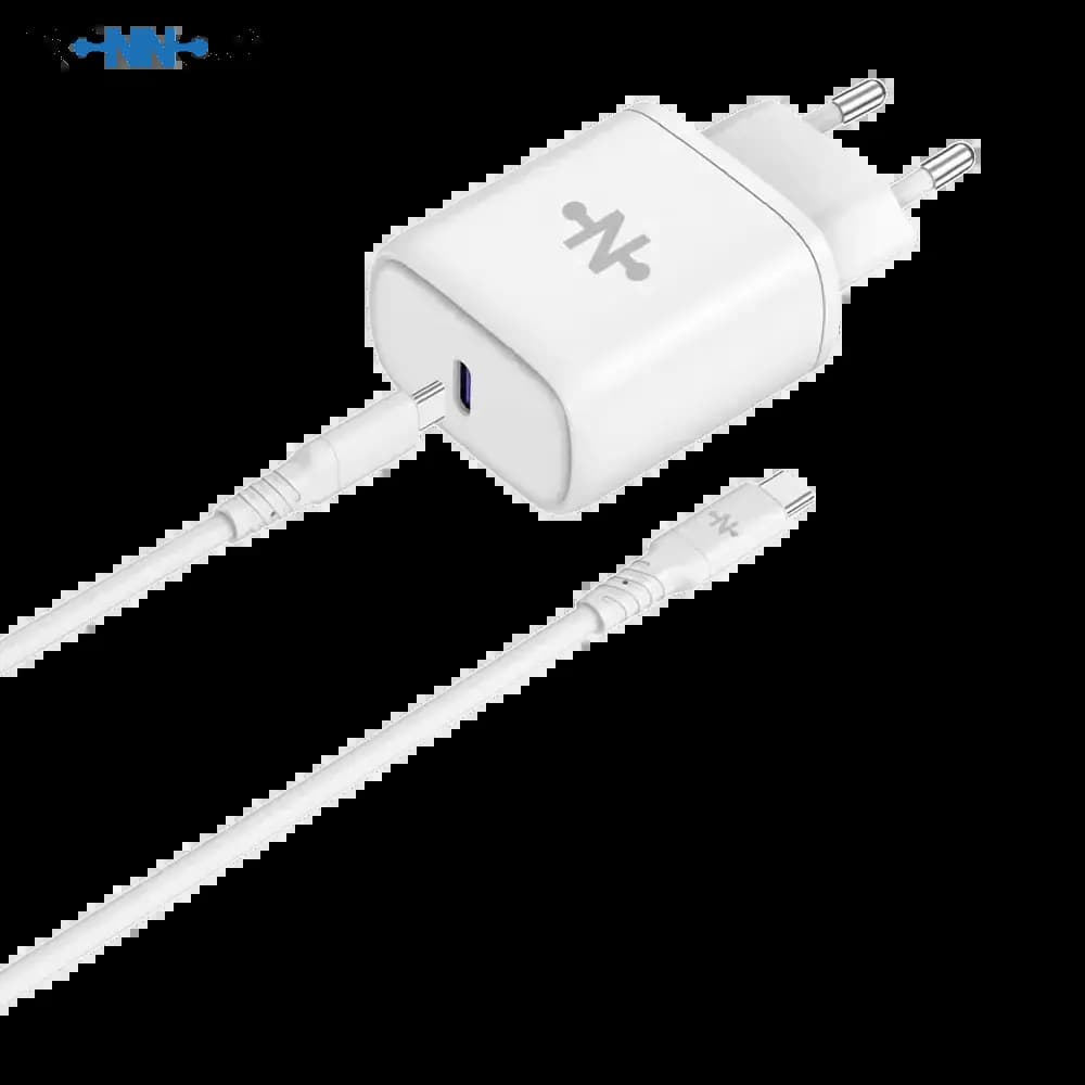 Chargeur secteur USB-C 25W avec câble USB-C – CONNECT Blanc