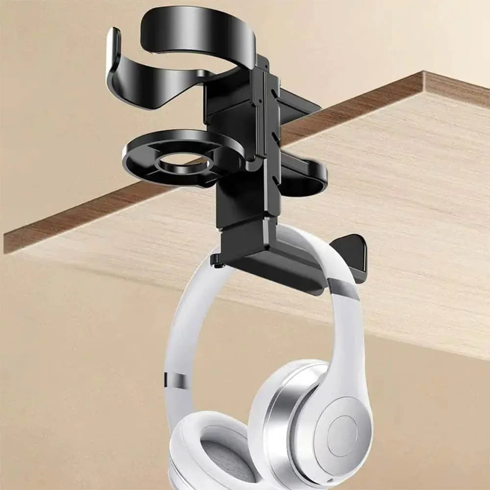 Porte-gobelet de bureau avec support casque intégré - Noir - Vue 4