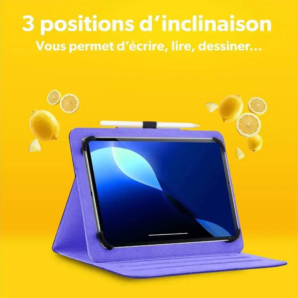 Housse folio universelle pour tablette 11" à motif citron et support rotatif - T'nb EXCLUSIV LEMON Bleu