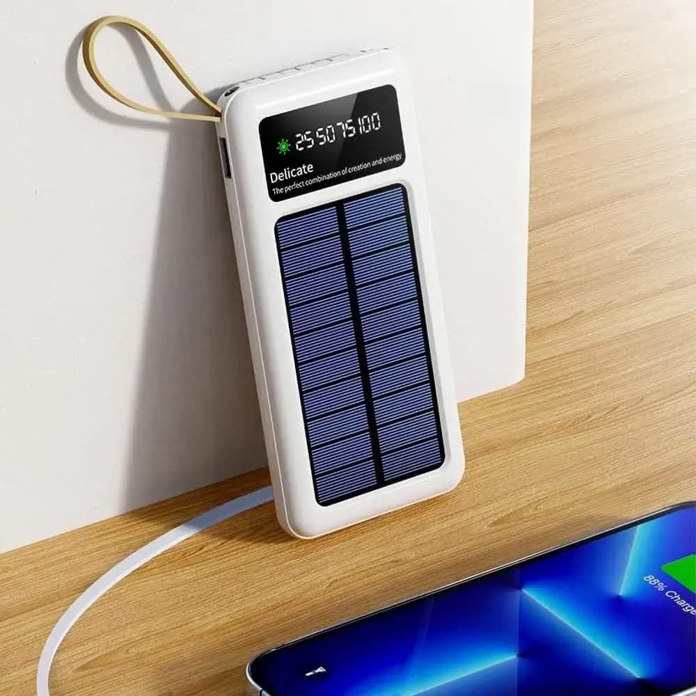 Batterie externe solaire 10000mAh avec écran digital et lampe torche - CONNECT Blanc