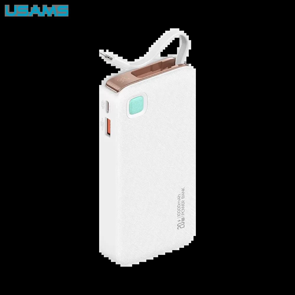 Batterie externe 10000mAh 20W avec câble Lightning rétractable et écran digital - Usams CD225 Blanc
