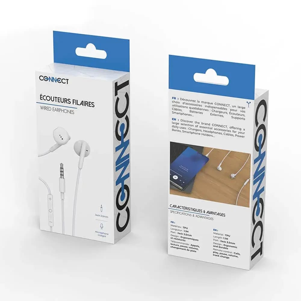 Écouteurs filaires jack 3.5mm stéréo avec micro - CONNECT Blanc - Vue 3
