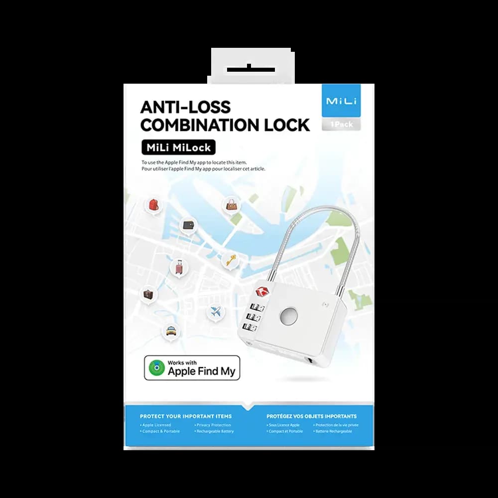 Traceur GPS cadenas connecté MILI MiLock pour iOS Apple Find My - Blanc