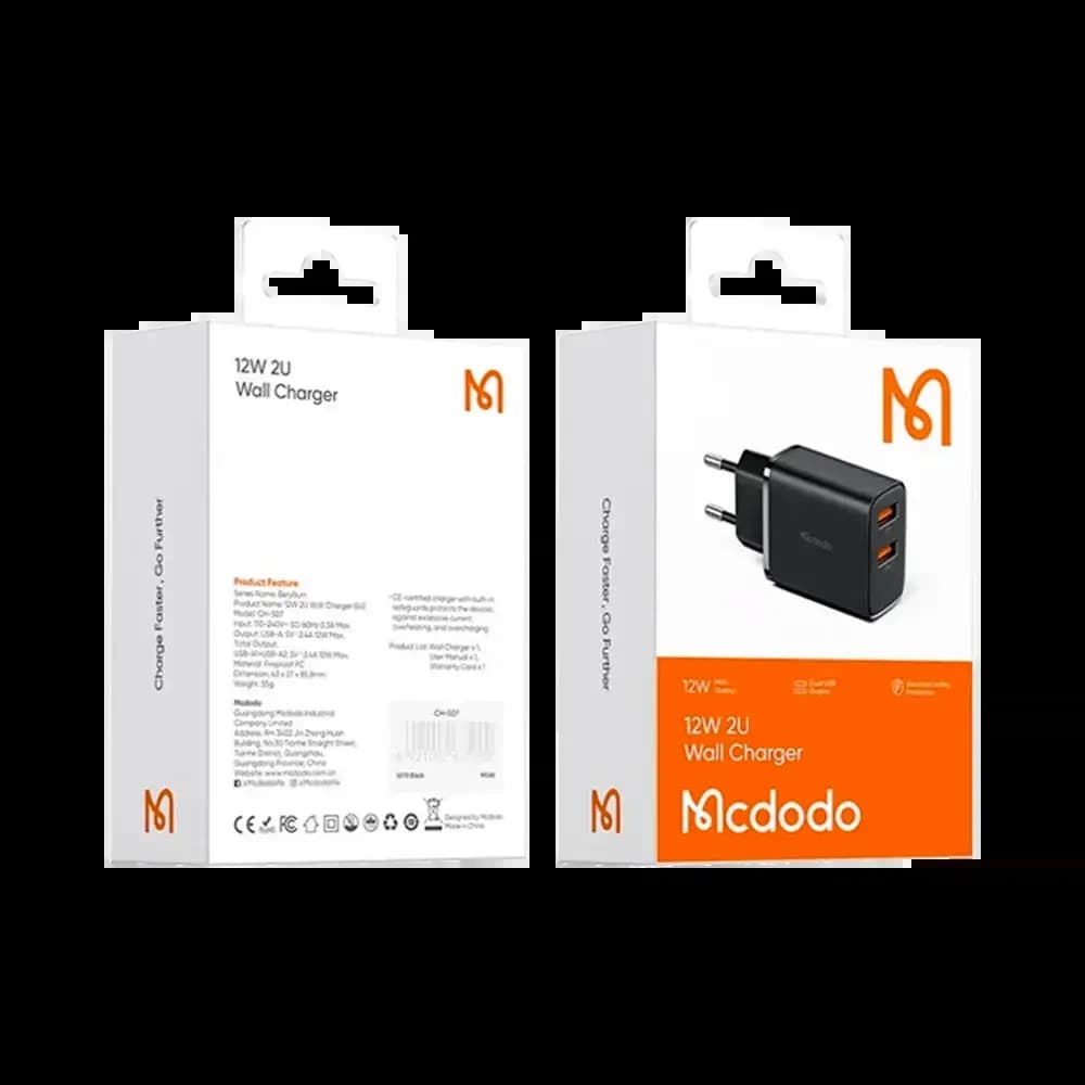 Chargeur secteur 12W (2 USB) - Mcdodo Noir - Vue 2