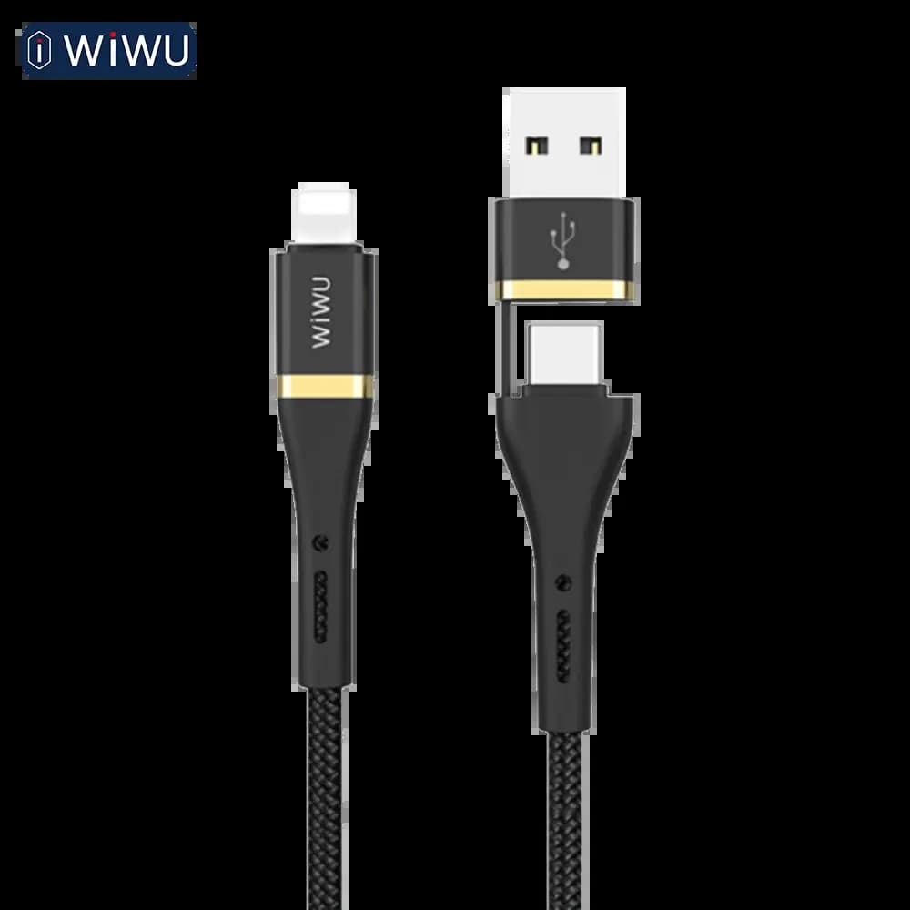 Câble multi USB + USB-C vers Lightning 1.2m - Wiwu Noir