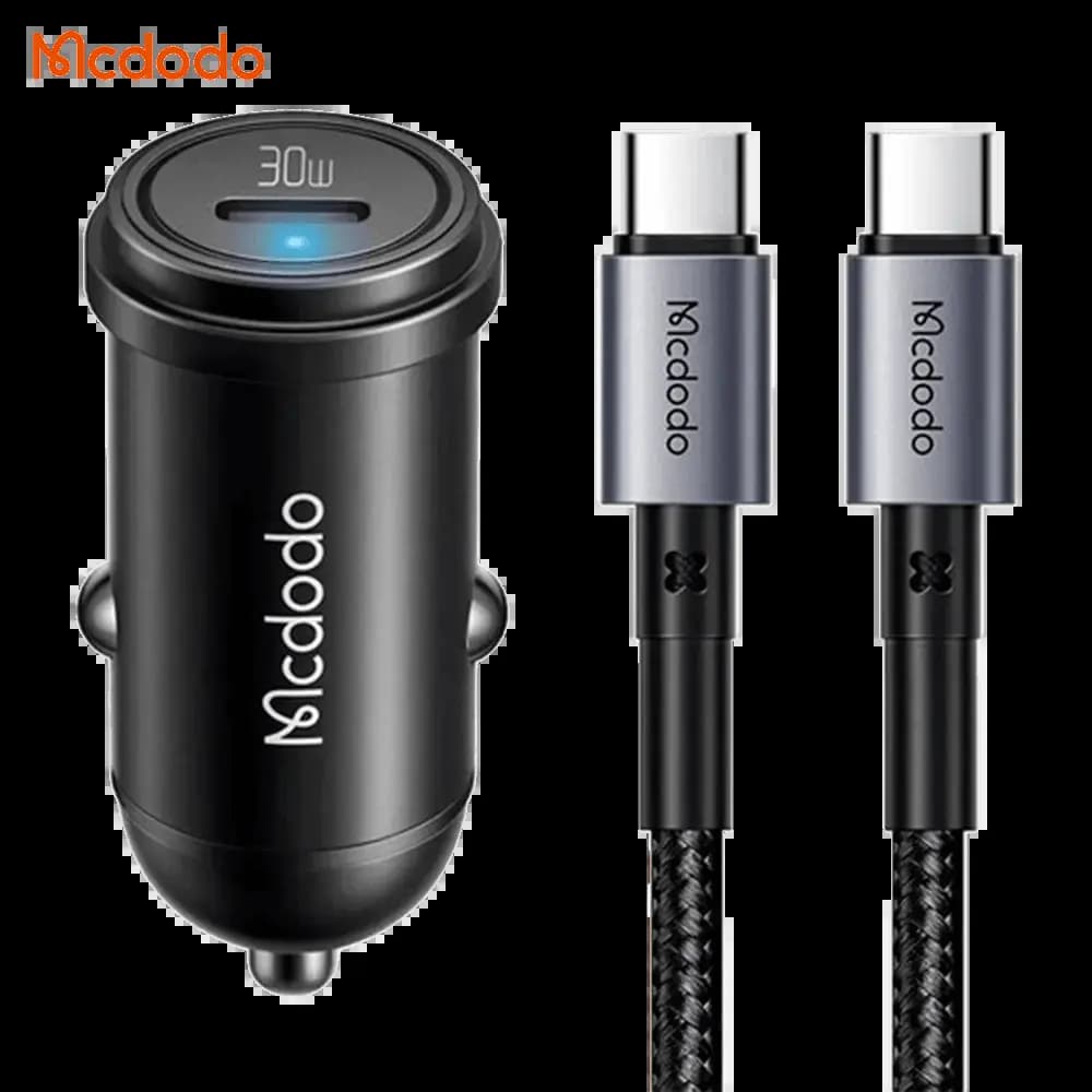 Chargeur allume-cigare 30W charge rapide avec Câble USB-C 1.2m - Mcdodo CC-7493 Noir
