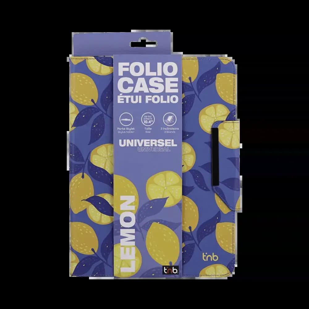 Housse folio universelle pour tablette 11" à motif citron et support rotatif - T'nb EXCLUSIV LEMON Bleu