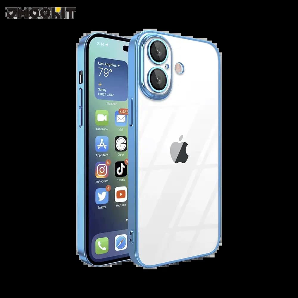 Coque de Protection Crystal Glass JMGOKIT pour Apple iPhone 16 Bleu