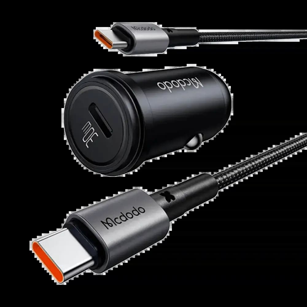 Chargeur allume-cigare 30W charge rapide avec Câble USB-C 1.2m - Mcdodo CC-7493 Noir
