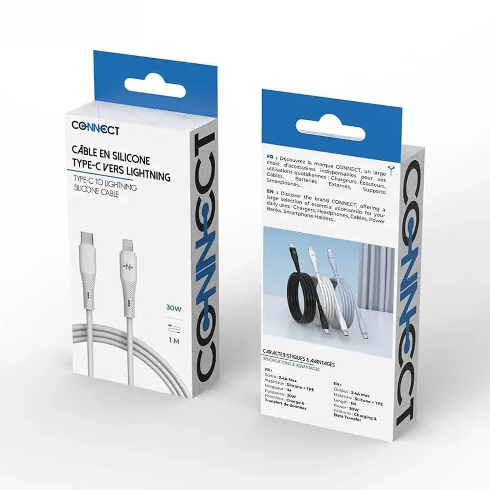 Câble Data USB-C vers Lightning CONNECT 30W (1m) Blanc