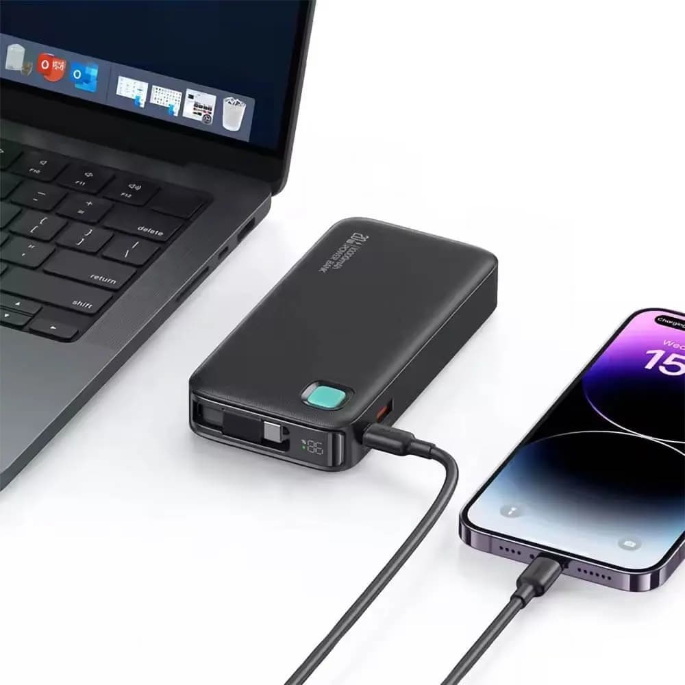 Batterie externe 10000mAh 20W avec câble Lightning rétractable et écran digital - Usams CD225 Blanc