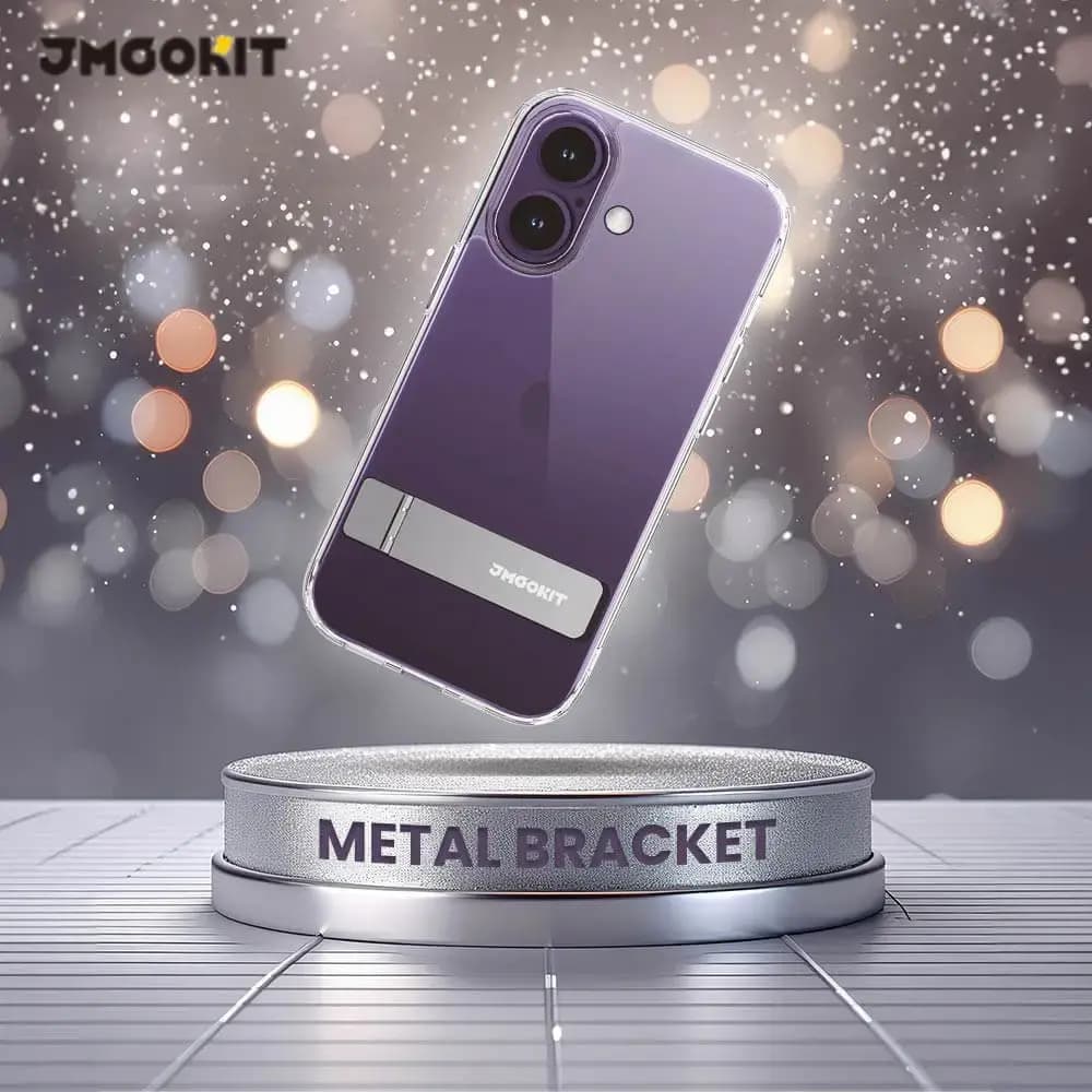 Coque de Protection Metal Bracket JMGOKIT pour Apple iPhone 16 Transparent