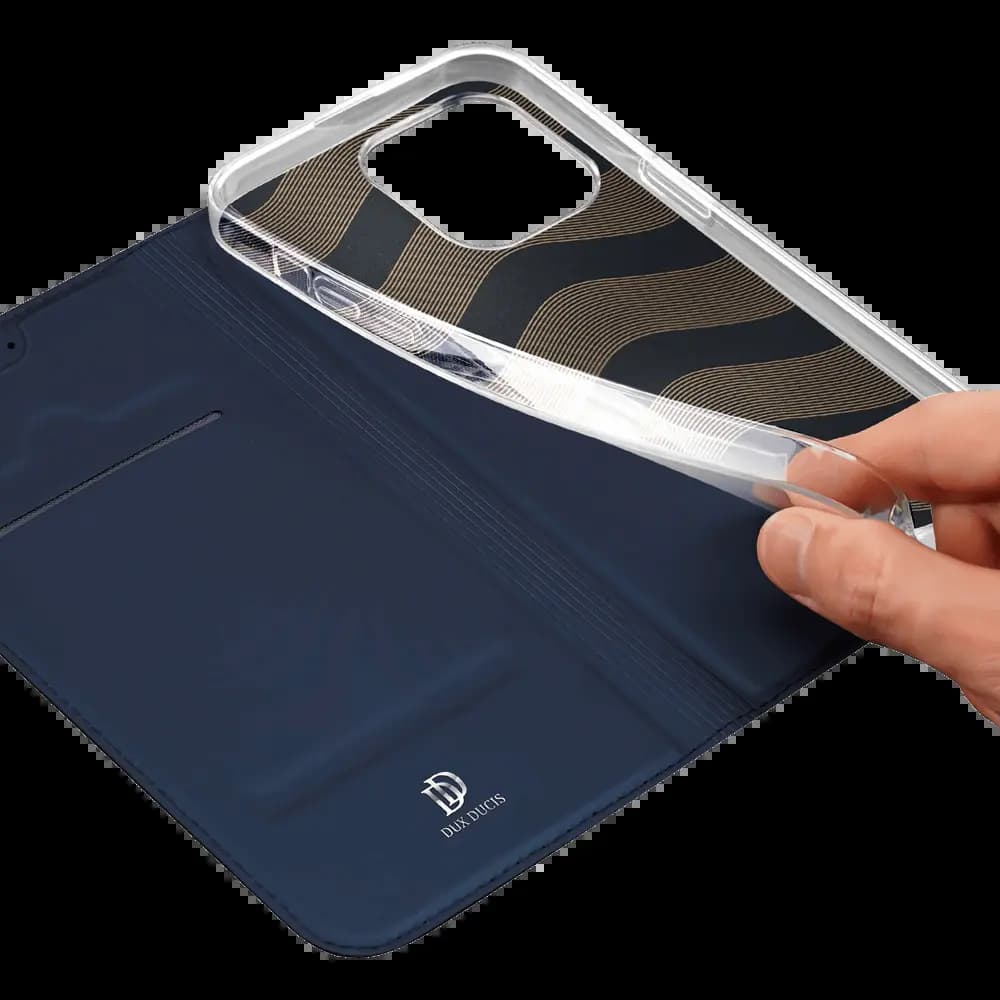 Housse folio iPhone 15 Pro Max porte-carte - Dux Ducis Skin Pro Bleu