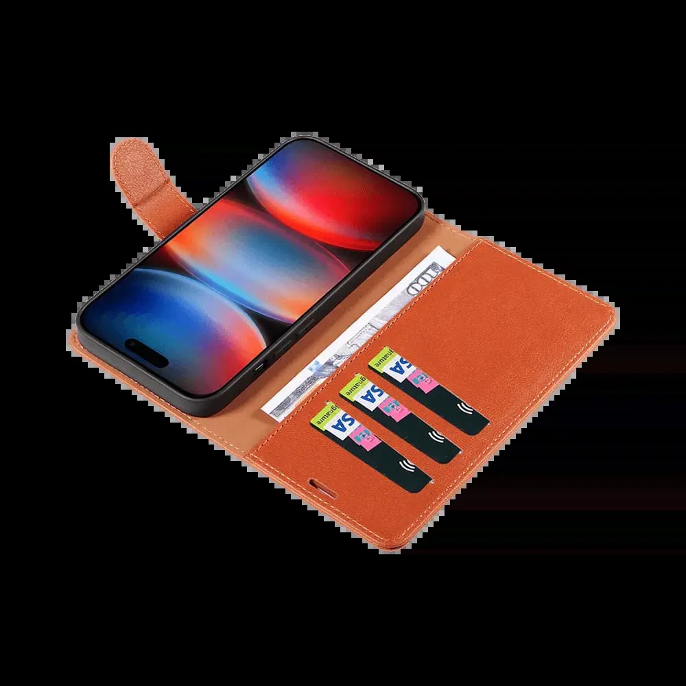 Housse folio anti-RFID iPhone 17 Pro Max – PROTECT IP011 Marron