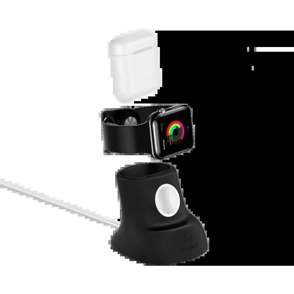 Support Silicone pour Pad de Charge Apple Watch & AirPods Usams Noir - Vue 2