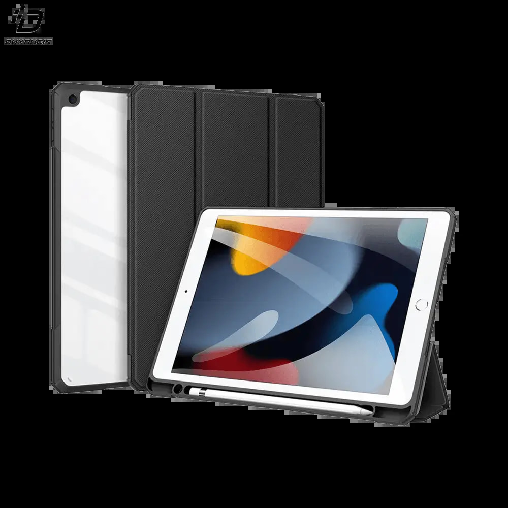 Housse folio iPad 7 / 8 avec dos transparent & porte-stylet - Dux Ducis Toby Noir