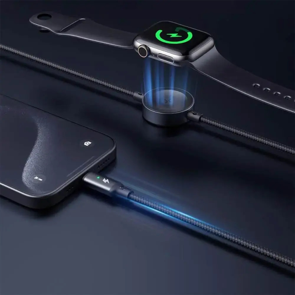 Câble 2-en-1 smartphone et Apple Watch Mcdodo USB-C vers USB-C (60W + 2.5W) - Noir - Vue 3