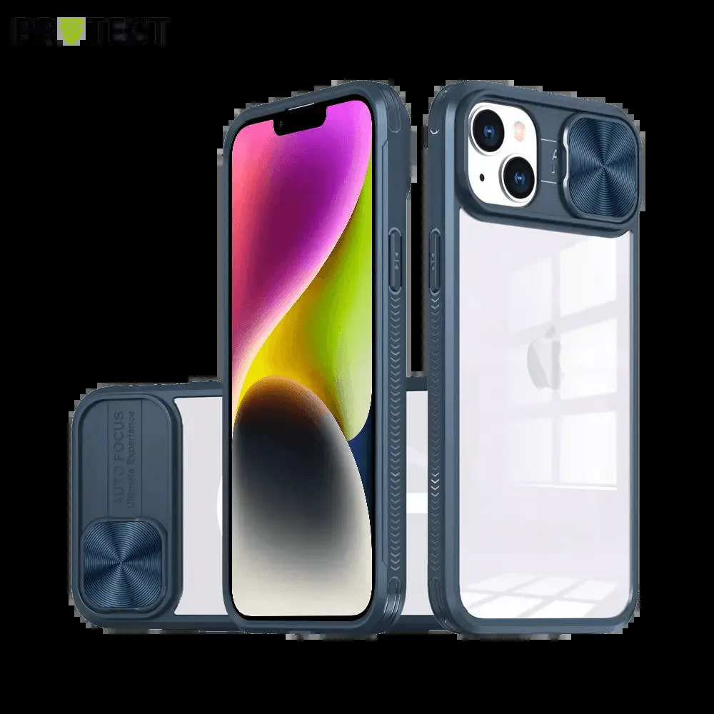 Coque iPhone 13 / 14 / 16e / 17e avec cache caméra - PROTECT IE027 Bleu Marine