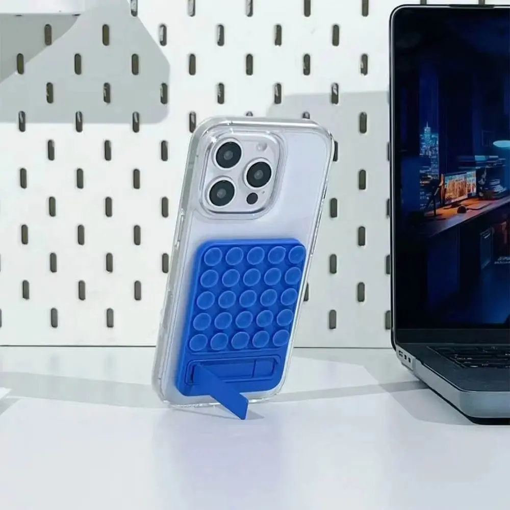 Support smartphone à ventouses silicone avec béquille intégrée - Bleu - Vue 2