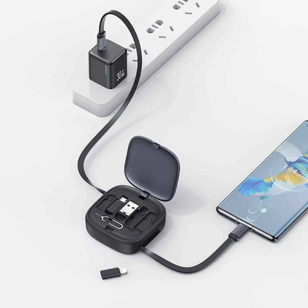 Kit d'Accessoires 6 en 1 (câble rétractable USB-C 60W + 3 adaptateurs) - Usams Noir - Vue 2