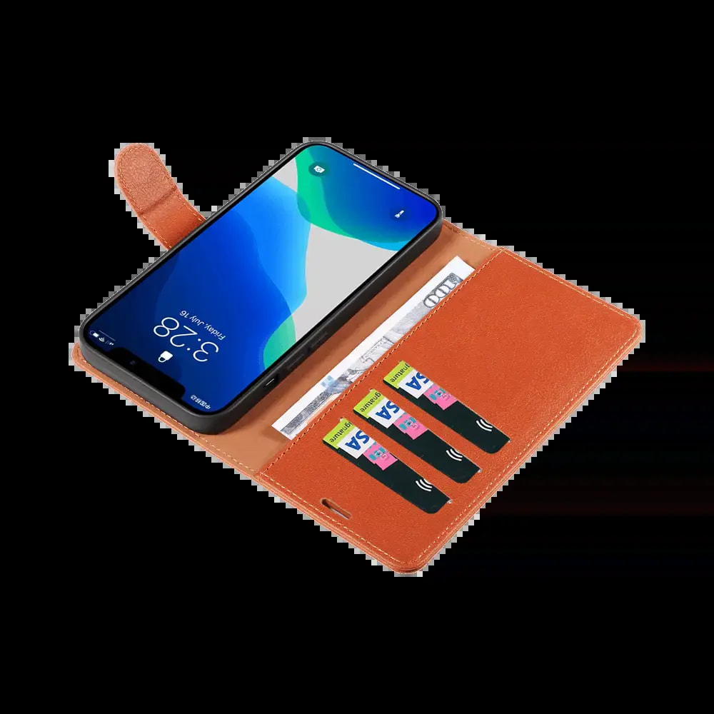 Housse folio anti-RFID iPhone 13 – PROTECT IP011 Marron - Vue 3