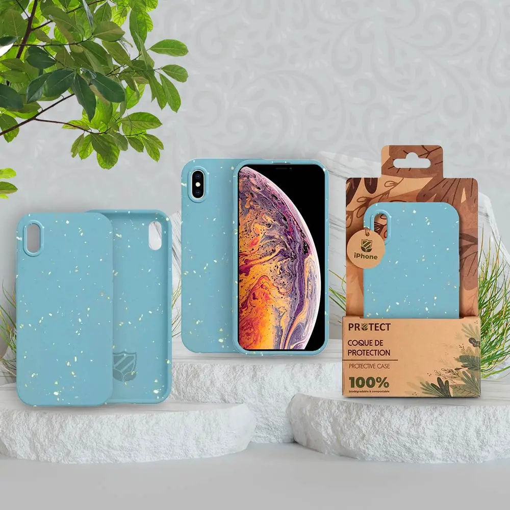 Coque bio iPhone X / XS - PROTECT Bleu - Vue 3