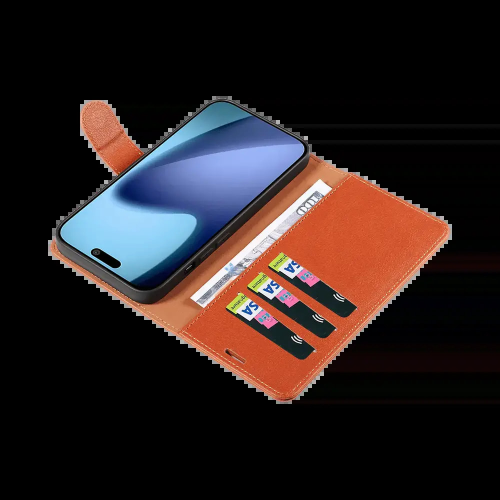 Housse folio anti-RFID iPhone 17 – PROTECT IP011 Marron - Vue 3