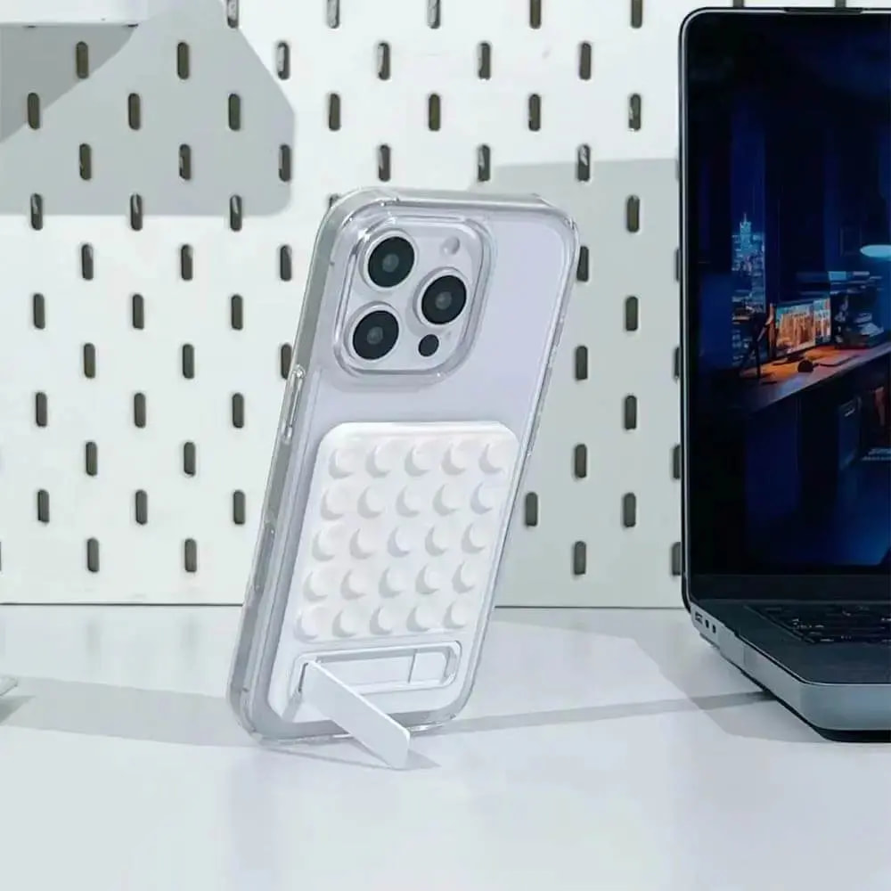 Support smartphone à ventouses silicone avec béquille intégrée - Blanc - Vue 2