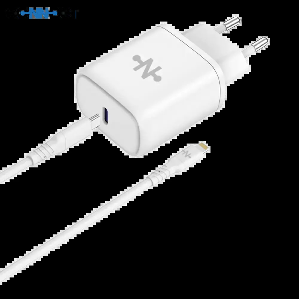 Chargeur secteur USB-C 25W charge rapide + câble Lightning (1m) – CONNECT Blanc