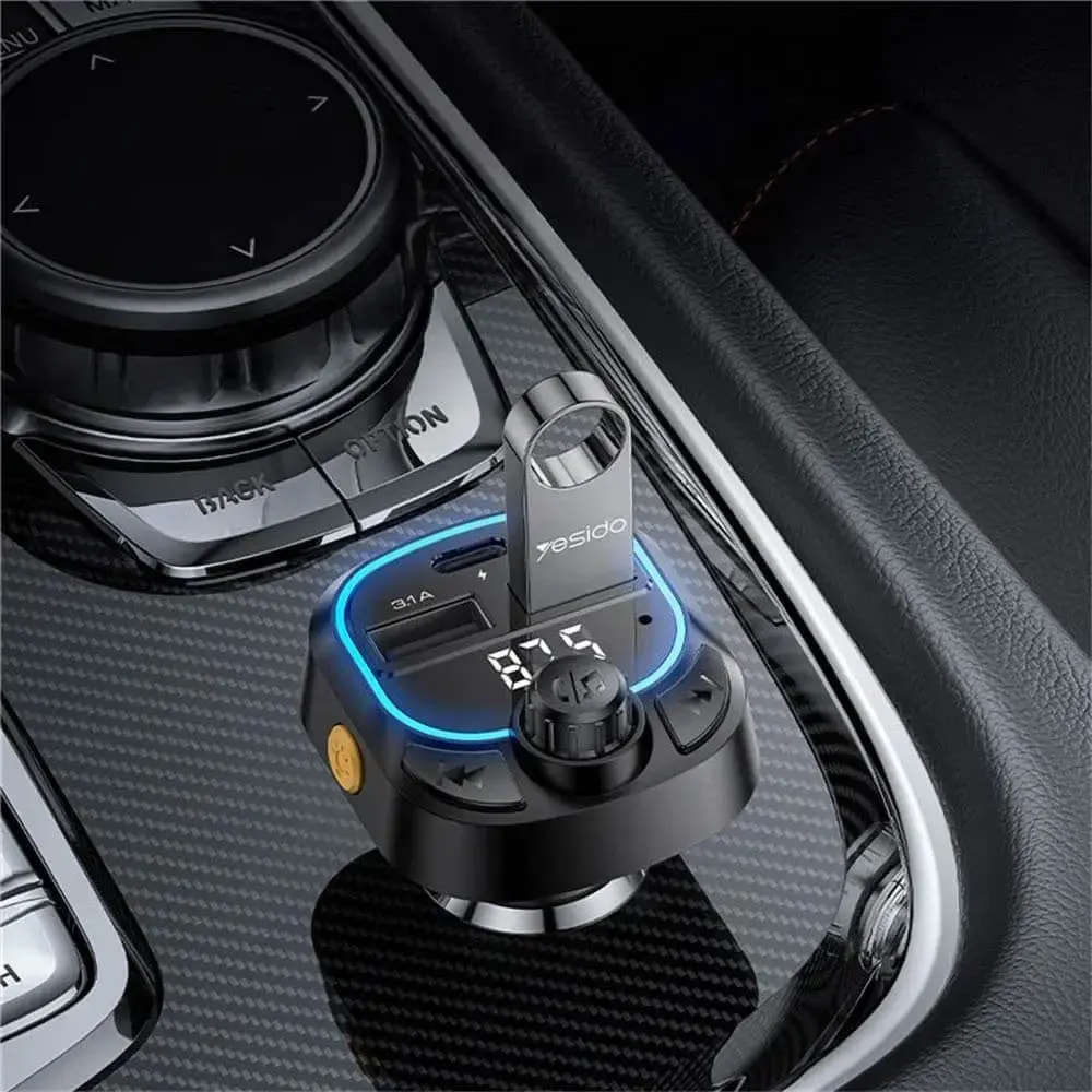 Transmetteur FM Bluetooth & Chargeur Voiture Yesido 15W Noir - Vue 3