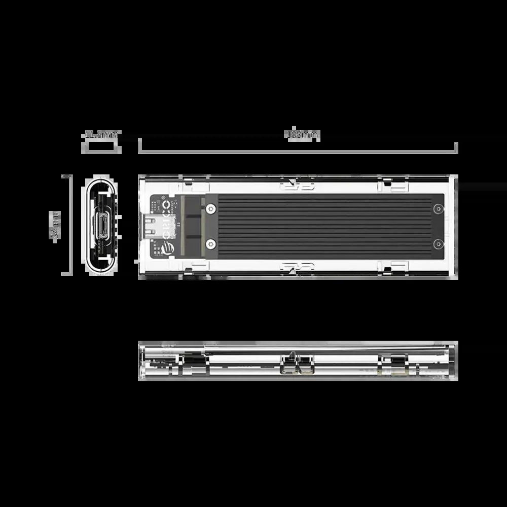 Boîtier SSD M.2 NVMe 10 Gb/s USB-C - Orico Transparent - Vue 3