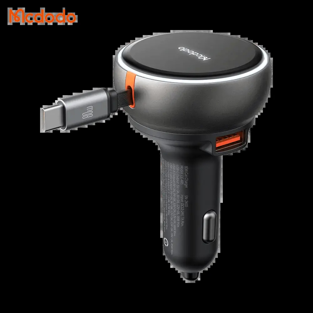 Chargeur allume-cigare 80W avec câble rétractable - Mcdodo CC-4850 Noir