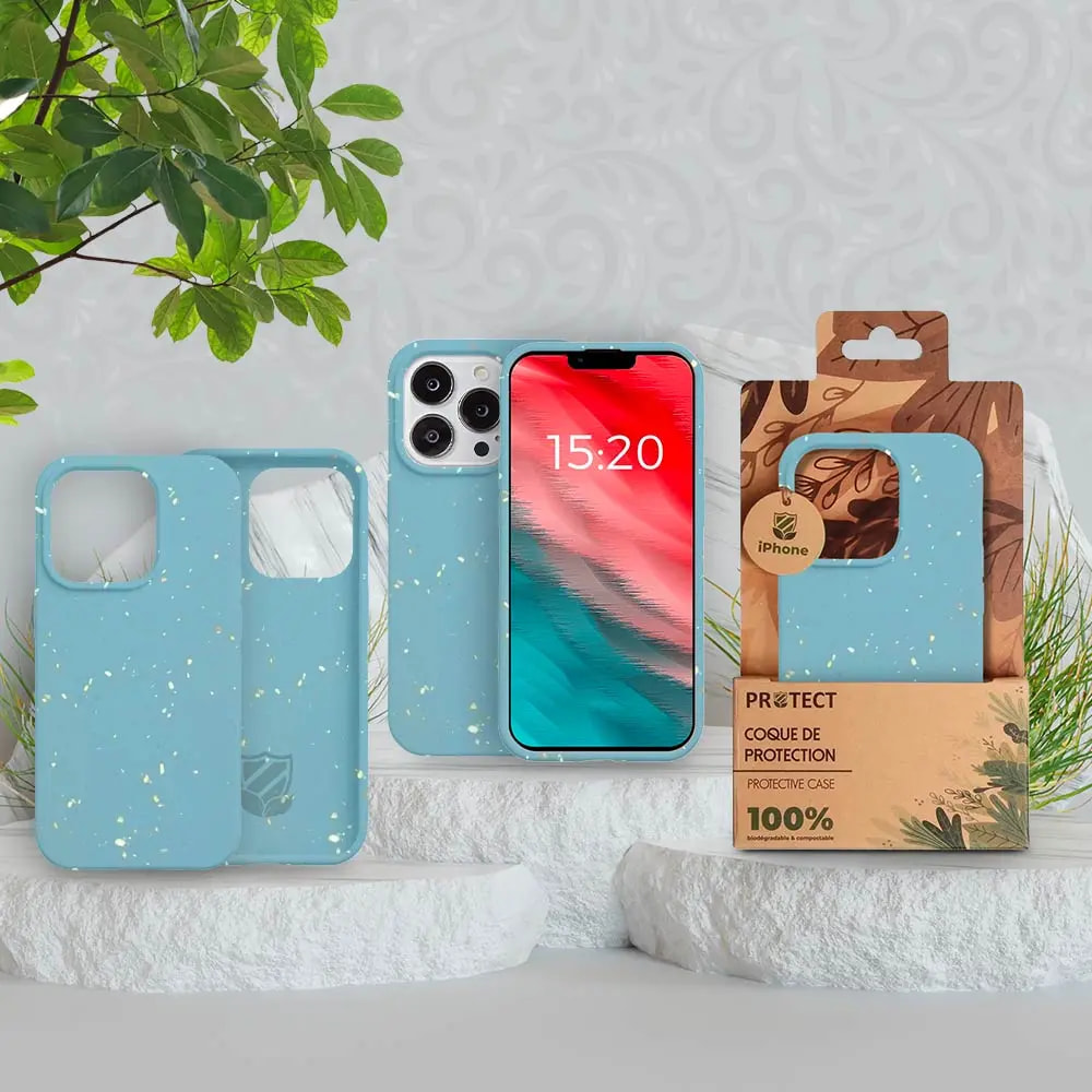 Coque bio iPhone 14 Pro - PROTECT Bleu - Vue 3