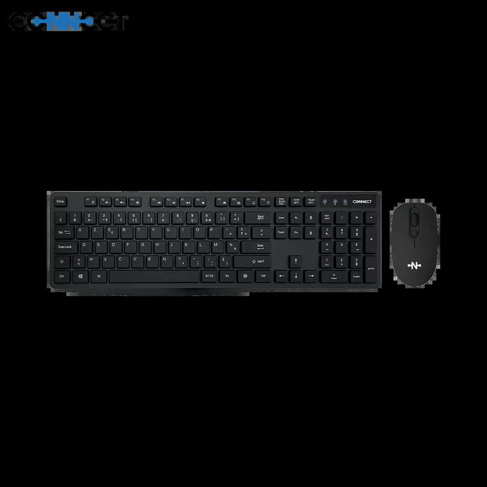 Pack clavier souris sans fil (AZERTY) - CONNECT Noir