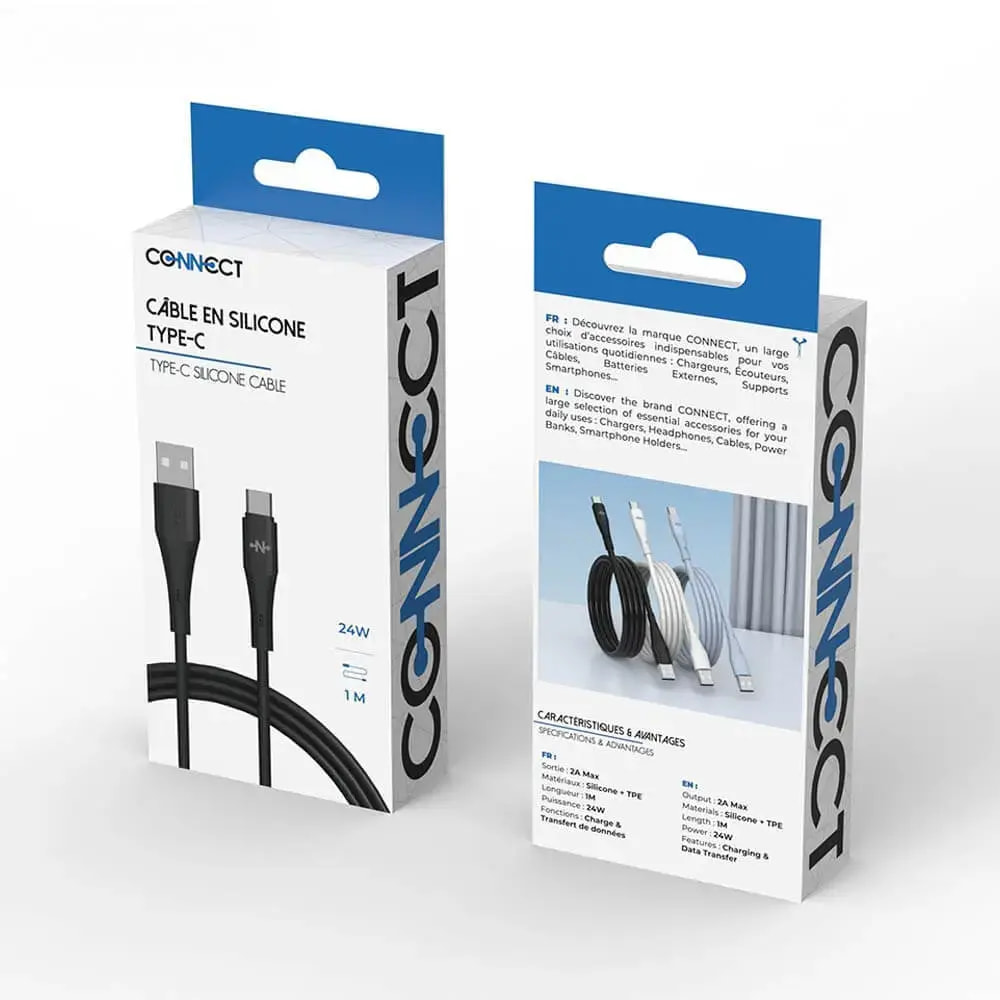 Câble USB vers USB-C 24W 1m - CONNECT Noir - Vue 3