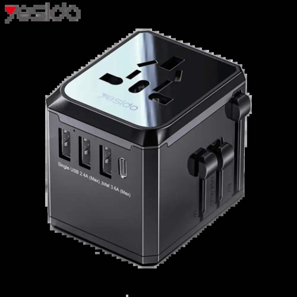 Adaptateur secteur universel avec 4 USB - Compatibilité mondiale - Yesido Noir