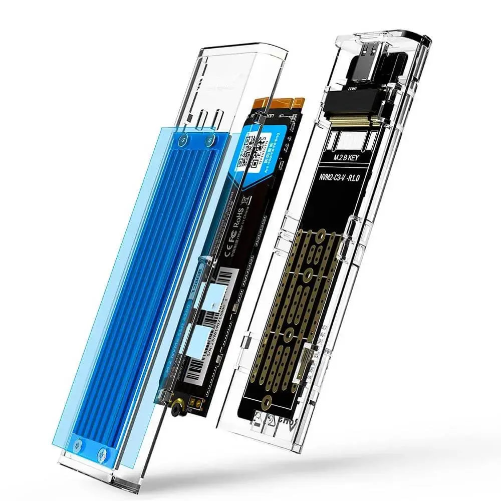 Boîtier SSD M.2 NVMe & SATA USB-C 10Gbps - Orico Transparent - Vue 2