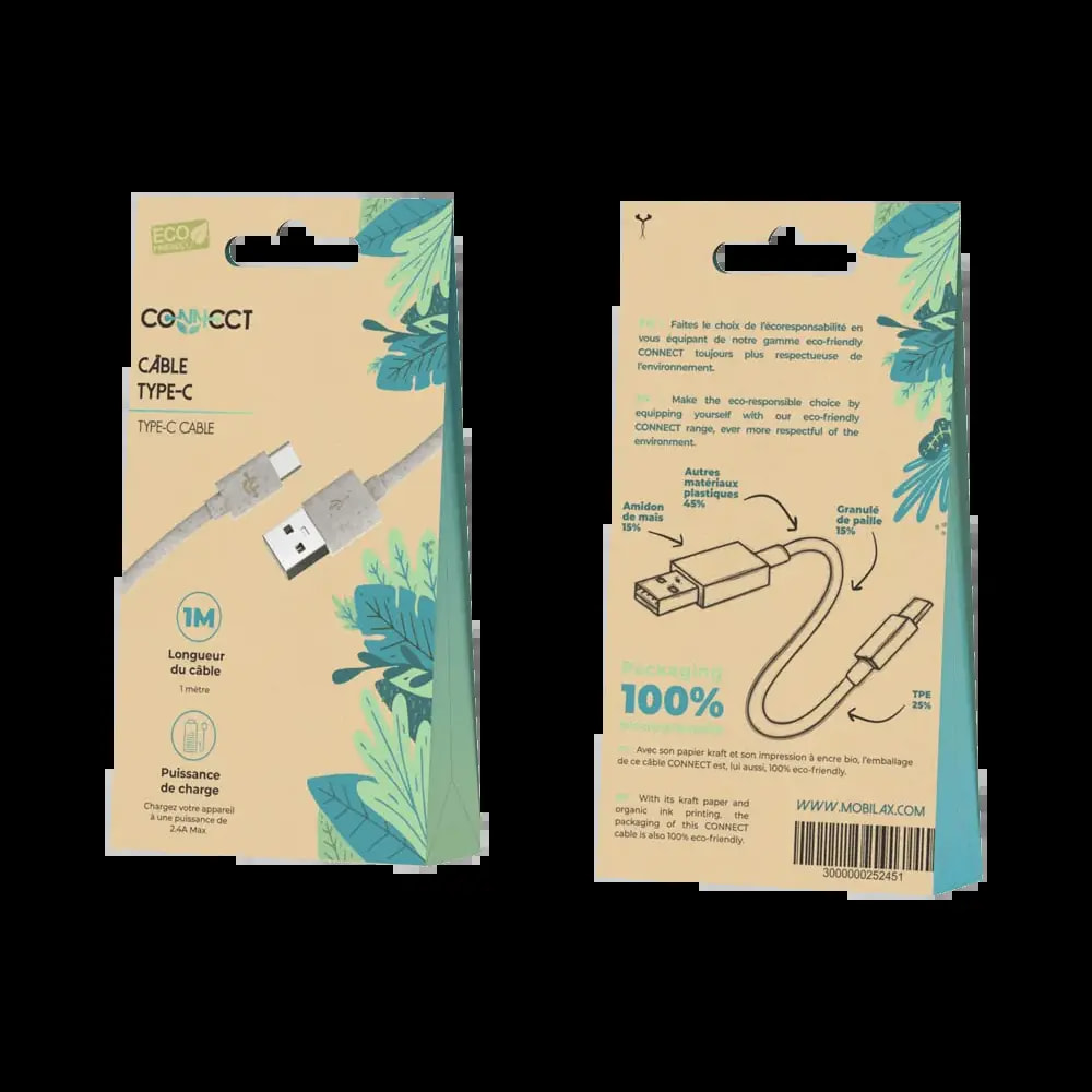 Câble USB vers USB-C 15W éco-friendly (1m) - CONNECT Beige - Vue 2