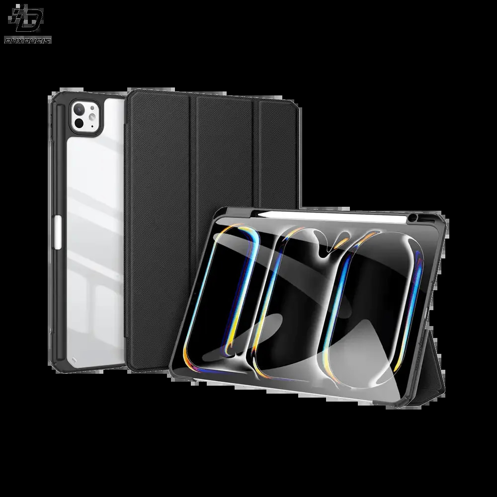 Housse folio iPad Pro 11" M4 (2024) avec dos transparent & porte-stylet - Dux Ducis Toby noir