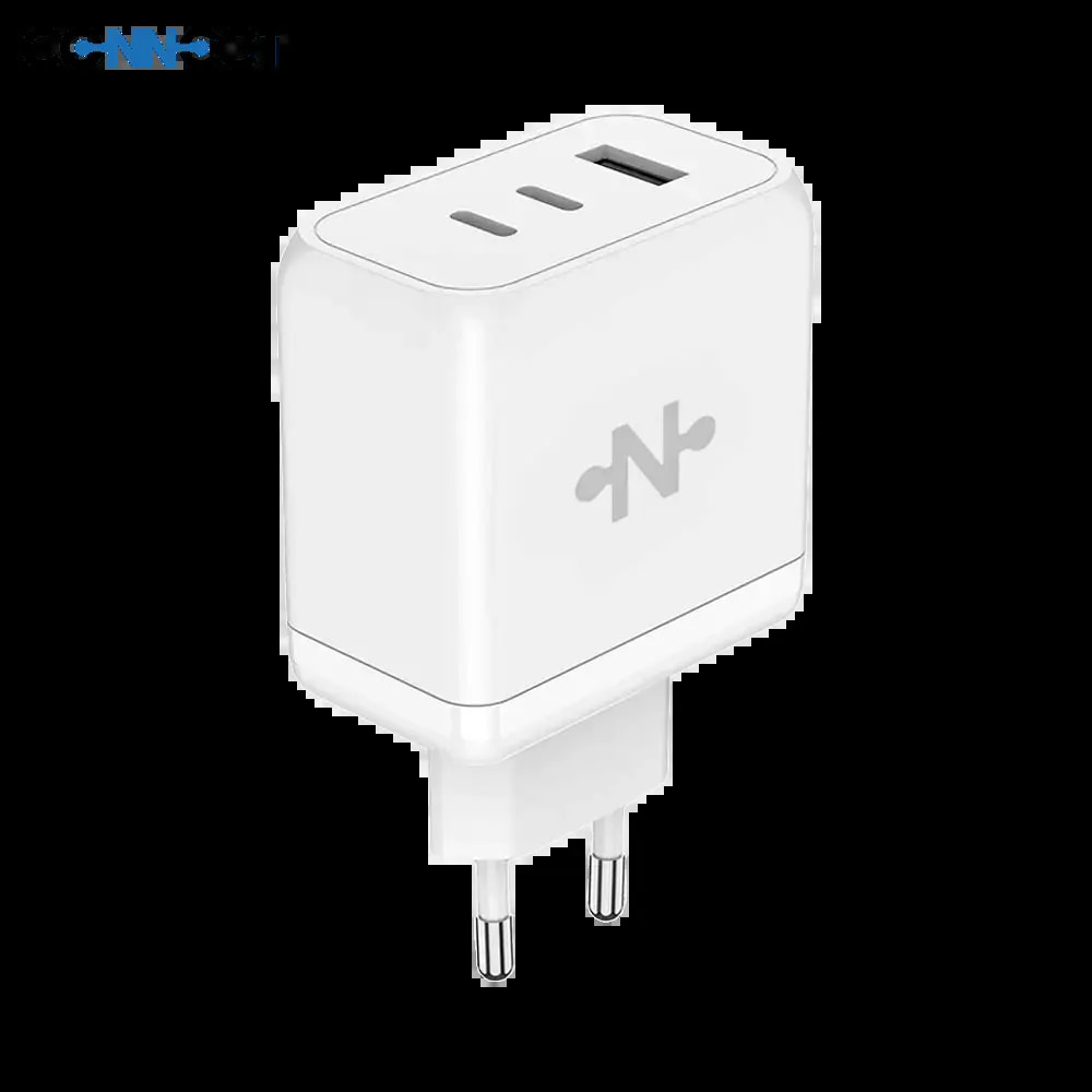 Chargeur secteur GaN 65W 3 ports (2× USB-C + USB-A) – CONNECT Blanc