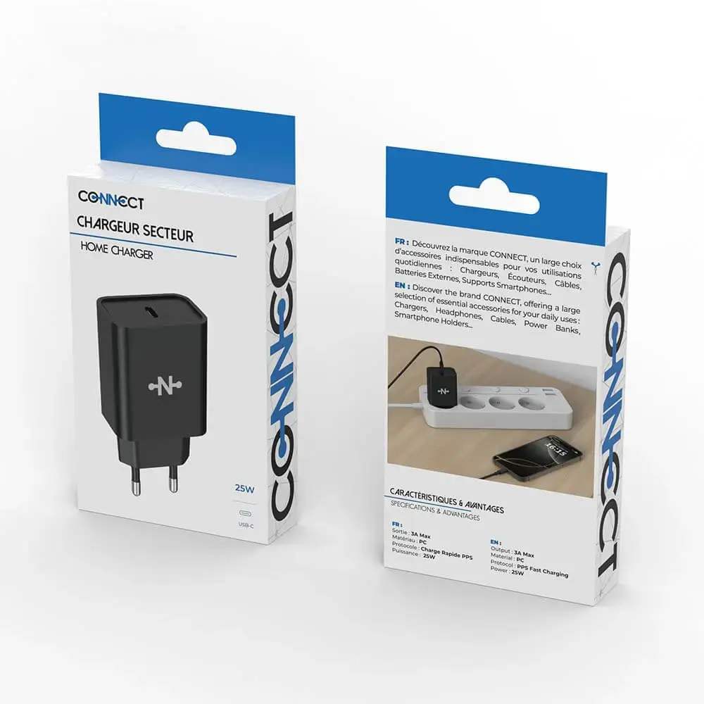 Chargeur secteur USB-C 25W - CONNECT Noir - Vue 3