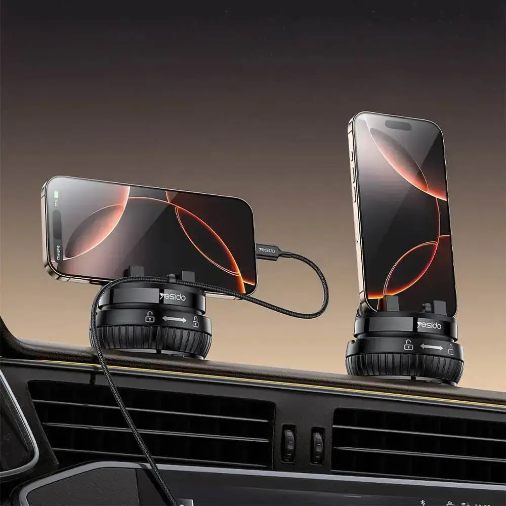 Support smartphone rotation 360° avec fixation ventouse - Yesido C272 Noir - Vue 3