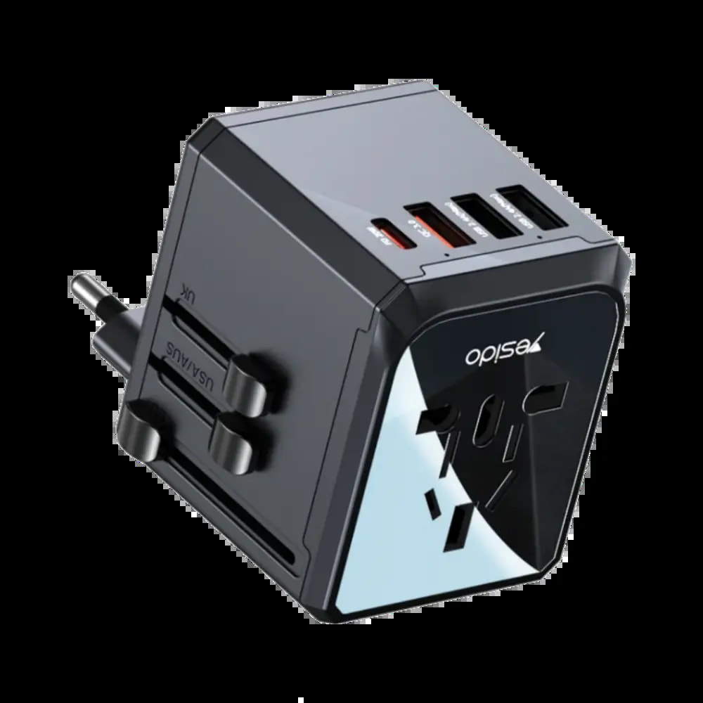 Adaptateur secteur universel avec 4 USB - Compatibilité mondiale - Yesido Noir - Vue 3