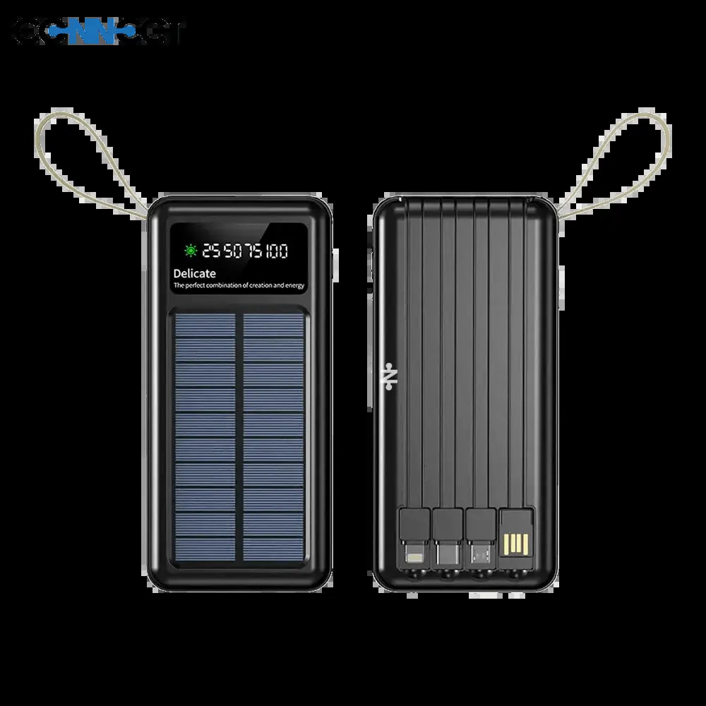 Batterie externe solaire 10000mAh avec écran digital et lampe torche - CONNECT Noir