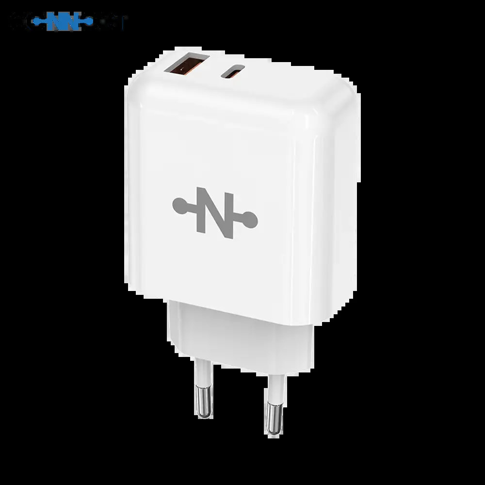 Chargeur secteur GaN 45W 2 ports (USB-C + USB-A) – CONNECT Blanc