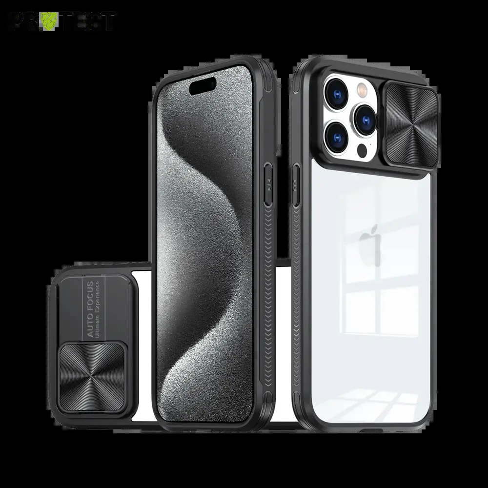Coque iPhone 15 Pro avec cache caméra - PROTECT IE027 Noir