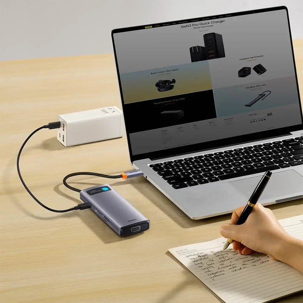 Hub USB-C 8-en-1 - HDMI 4K, Ethernet RJ45, USB 3.0 & lecteurs SD/TF - Baseus - Vue 3